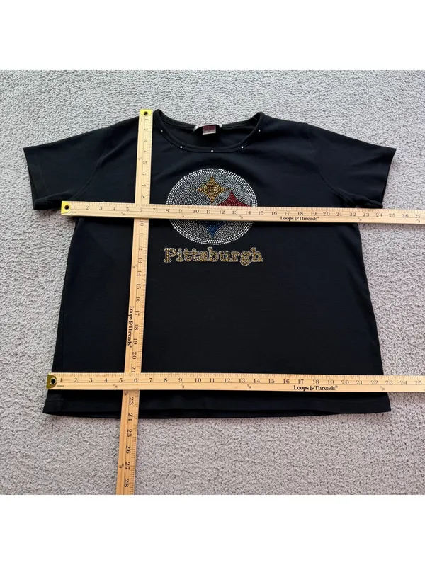Y2K Pittsburgh Steelers Rhinestone Bling T-Shirt Women’s XL Black NFL Football - Image 3