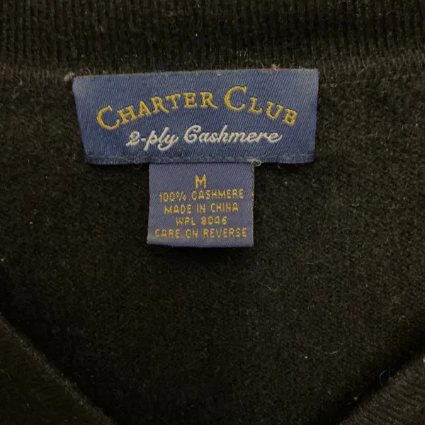 Charter Club Black 100% Cashmere 2-Ply Polo V-Neck Sweater Womens Medium - Image 4