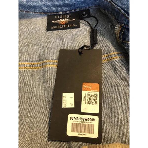 Harley Davidson Vintage Stud Denim Vest Size M Blue Camo NWT - Image 7