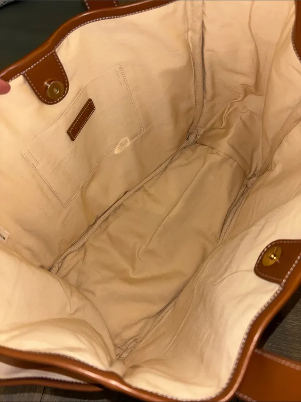 Ann Taylor Blush Canvas Tote with Brown Trim and Handles - Image 3