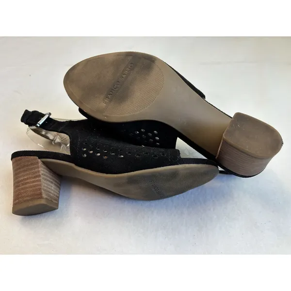 Franco Sarto Mandi Blk Suede Block Heel Shoes Peep Toe Buckle Sz 6.5 Sling Back - Image 6