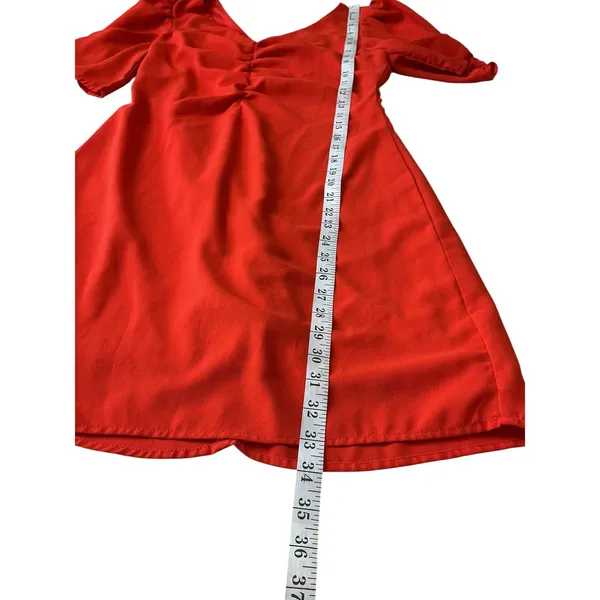 She +‎ Sky Red Ruched V-Neck Puff Sleeve Mini Dress SS8873 Womens Size Medium - Image 8
