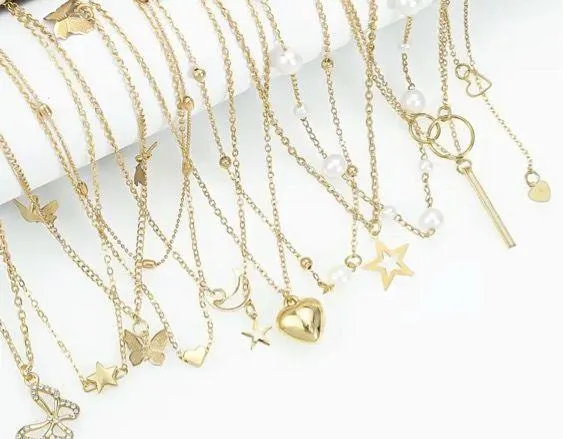 11 Gold Bohemian Layered Golden Necklaces Set - Image 3