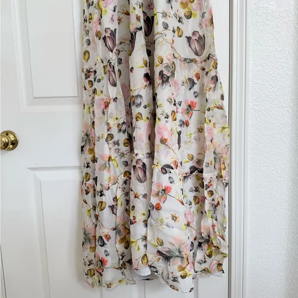 Amanda Uprichard Estella Floral Maxi Dress Halter Cream White‎ Pink Backless M - Image 9