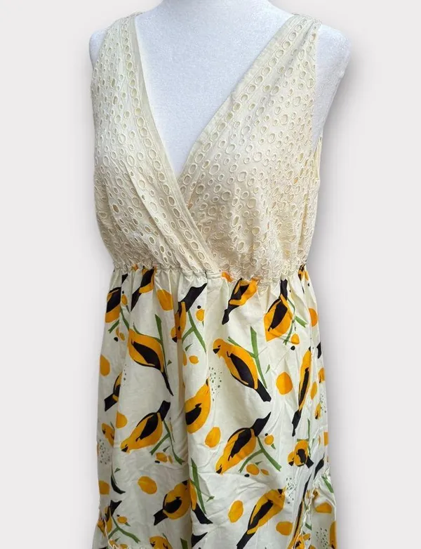 Tiered Eyelet and Bird Print Midi Dress - Image 2