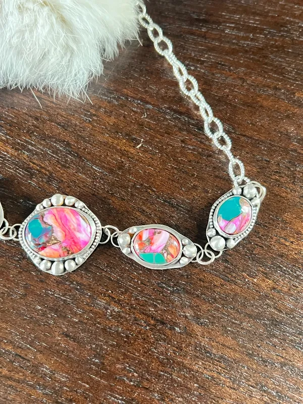 Pink spiny oyster sterling silver choker necklace - Image 4