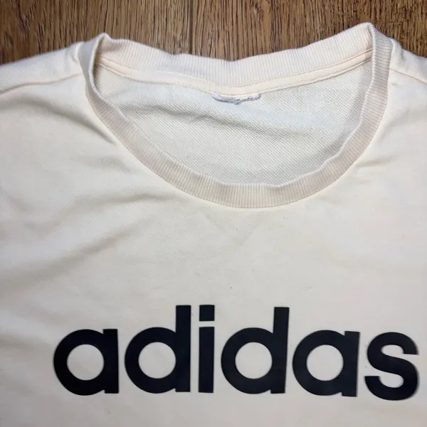Adidas Crewneck Sweatshirt Cream Tan Black Embroidered Logo Pullover‎ Womens S - Image 3