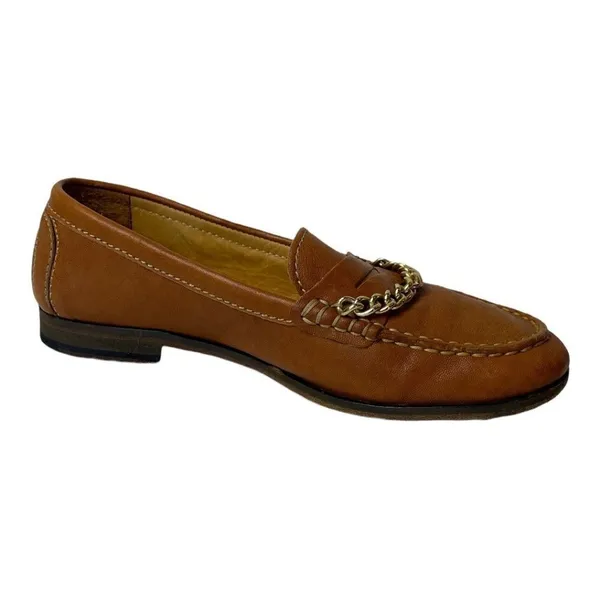 Sandro Brown Saddle‎ Leather Chain Detail Loafers Size US 6 Luxury Designer - Image 2