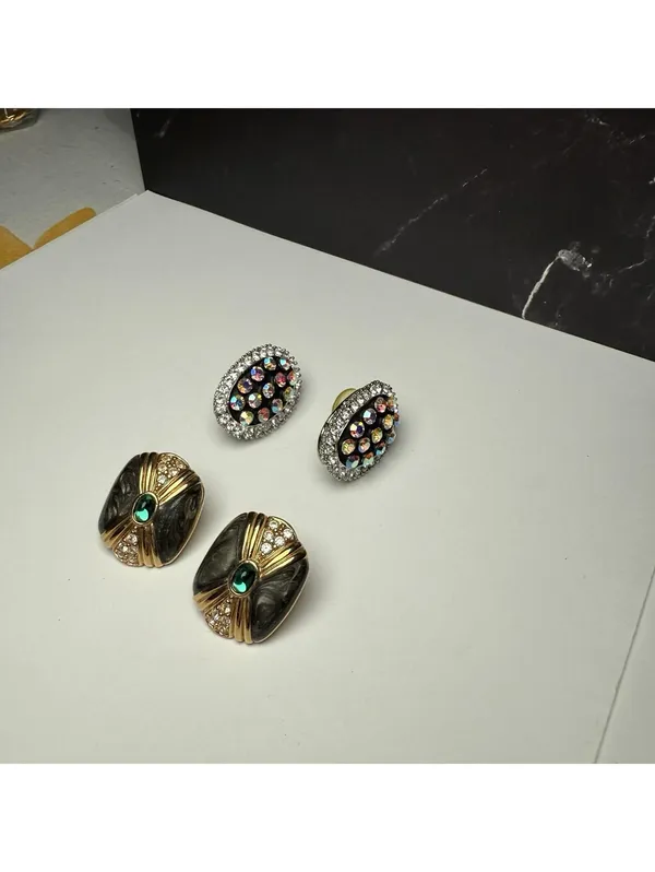 Rhinestone Stud Pierced Earrings Lot Of 2 Large Studs - Image 8
