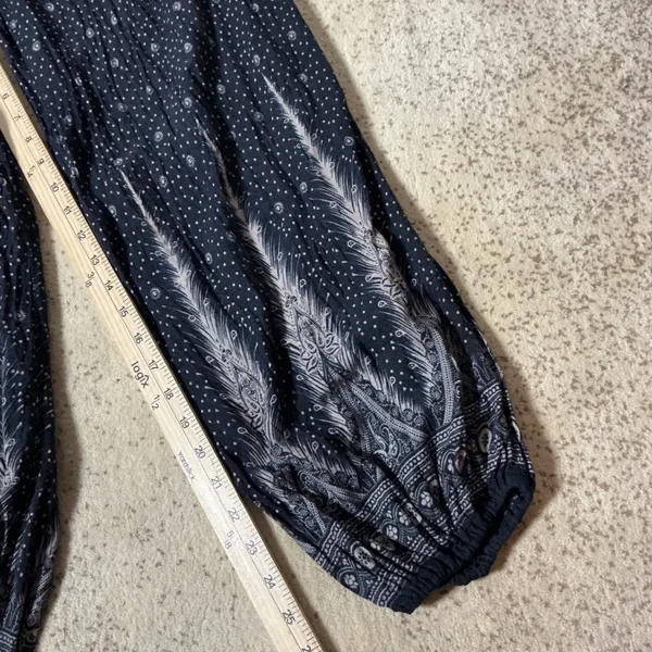 Bohemian Peacock‎ Feather Print Harem Pants Boho Smocked Waist Joggers - Image 3