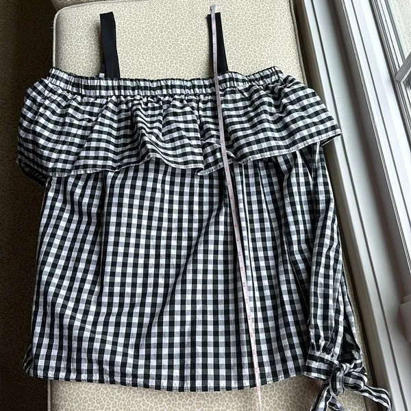 ASOS Cold Shoulder Black & White Plaid Long Sleeve Top - Image 11