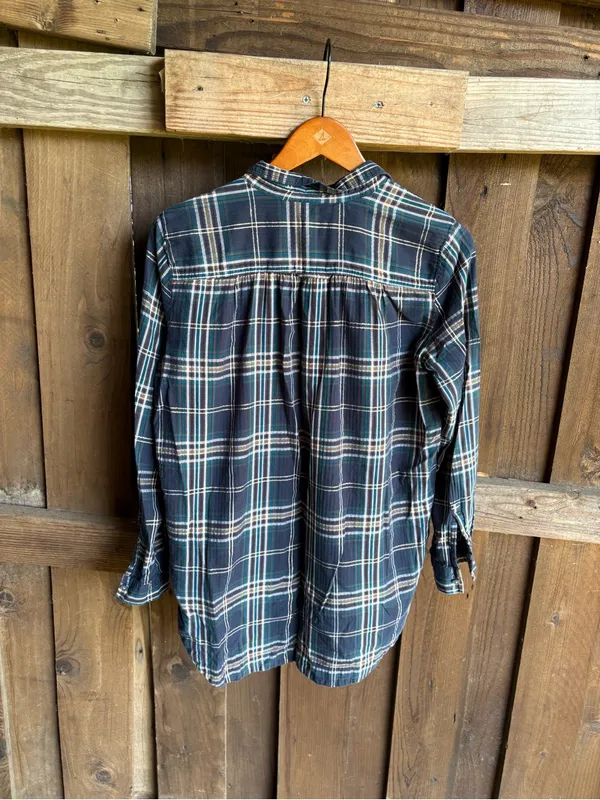 Loft Blue and Metallic Gold Plaid Softened Shirt - Image 5