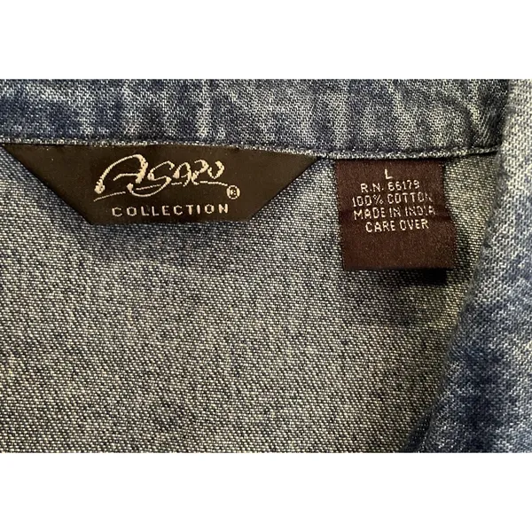 Asaro Collection Women L Denim Jacket Blue Embroidered Floral Fruit Button Front - Image 3