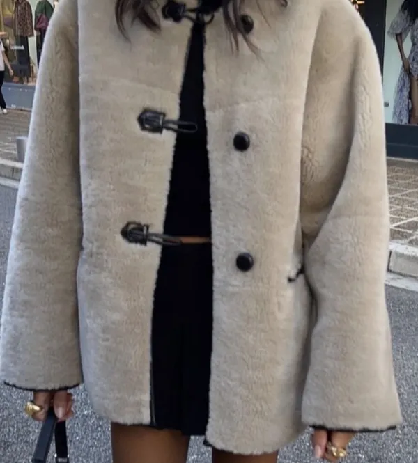 Mango Cream Faux fur-effect coat with appliqués - Image 2