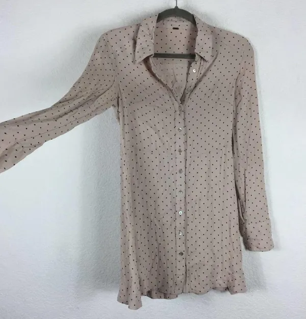 Free People Tunic Dress This Town Buttondown Dress Pink Polka Dot Small - Image 10