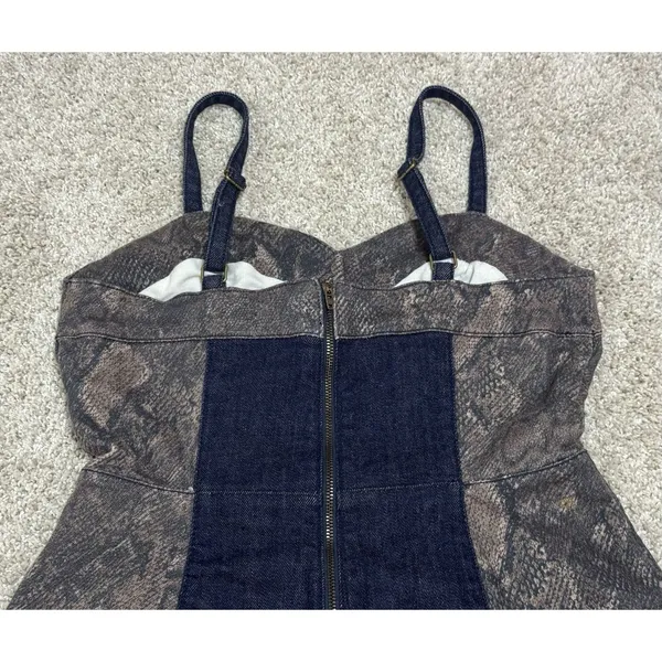 Pilcro Anthropologie Snake Print Denim Bustier Romper Shorts Size 4 - Image 7