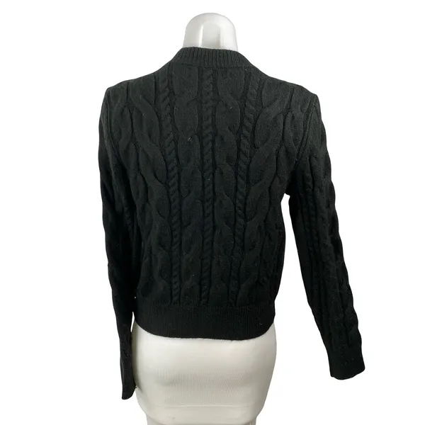 Ann Taylor LOFT Black Cable Knit Long Sleeve Button Down Cardigan Sweater Top S - Image 4