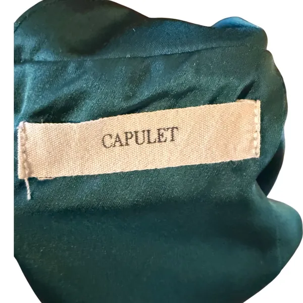 CAPULET Emerald Green Satin Slip Maxi Dress Spaghetti Straps Double Slit Size‎ S - Image 16