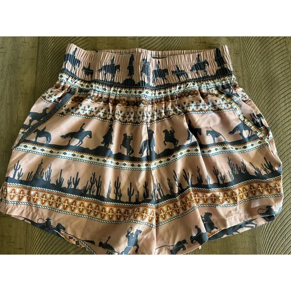 Cruel Denim Desert Stripe Western‎ Cowgirl Shorts Pink Tan Small Pockets - Image 3