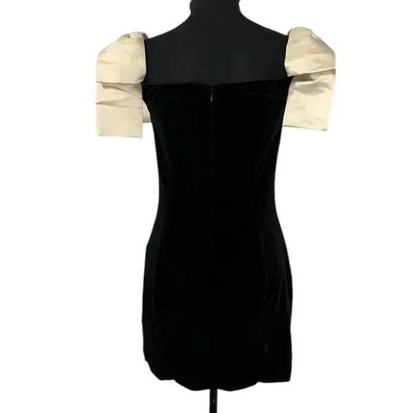 French Connection Black Velvet Satin Bow Mini Dress(Size Small) - Image 3