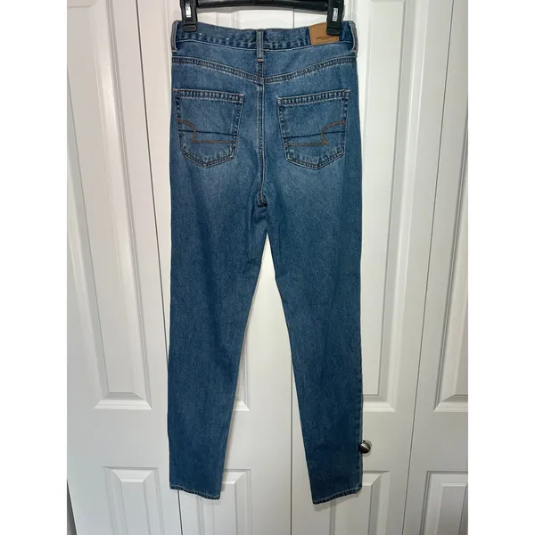 American Eagle Mom Jeans 2 X-Long Tall Blue High Rise Tapered Denim Premium - Image 2
