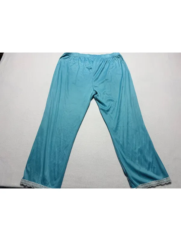 dELiA*s Women’s Pajama Pants Size Large Turquoise Blue Lace Trim Drawstring - Image 6