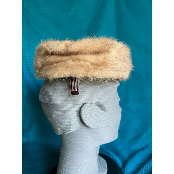 Vintage pill box hat fur with combs Brown - Image 4