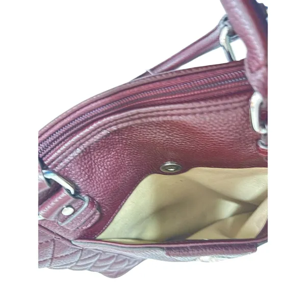Giani Bernini‎ Womens Quilted Dome Satchel Handbag Maroon Leather Zipper - Image 6