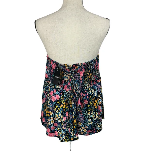 Torrid SZ 0 (Large) Challis Lace-Up Back Corset Top Floral Strapless Smocked New - Image 6