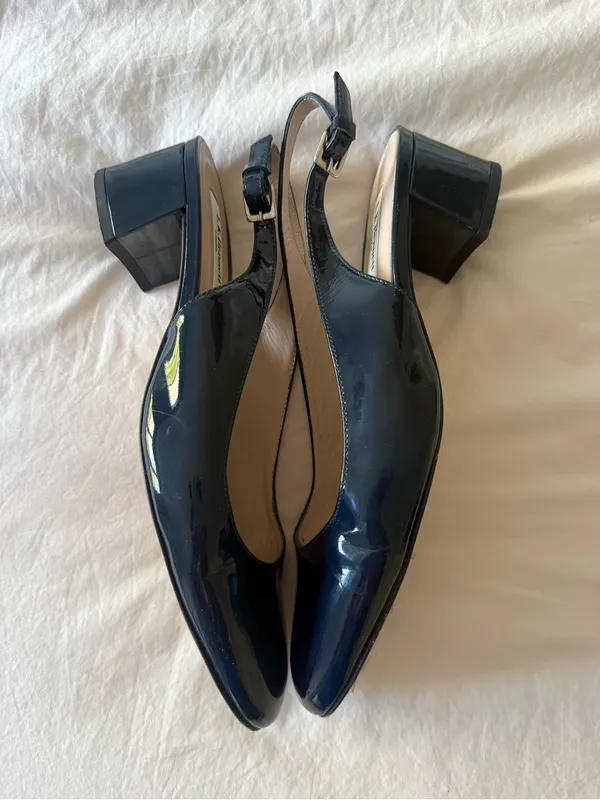 LK Bennett Navy Patent Slingback Block Heels - Image 2