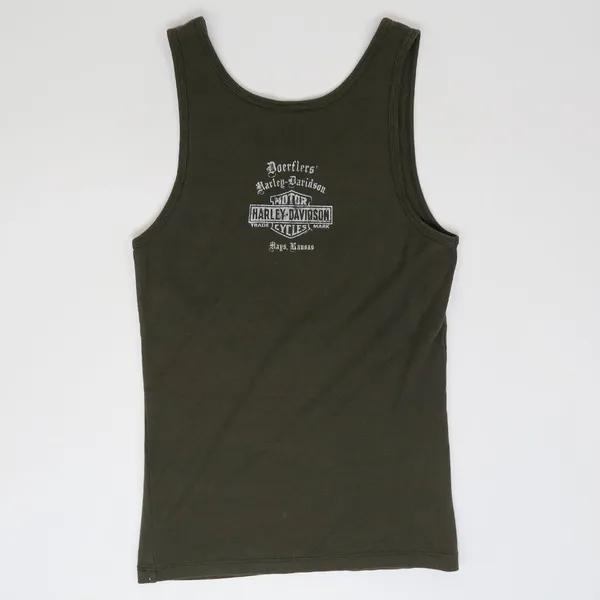 Y2K 2007 Harley Davidson Army Green Sparkly Logo Tank Top - Image 2