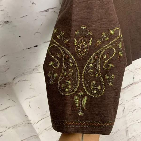 Silkland Blazer Jacket Womens XL Embroidered Paisley Brown Green Lined Silk - Image 5