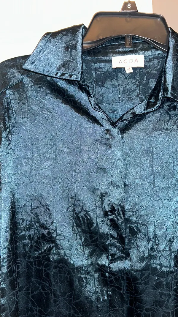 ACOA satin Button Down Women’s Shirt Blue - Image 4