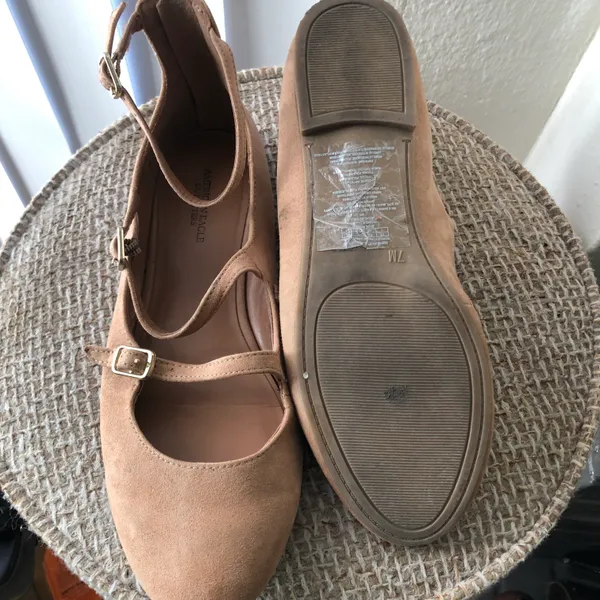 Brown faux suede tripe strap maryjane flats with buckle closure - Image 3