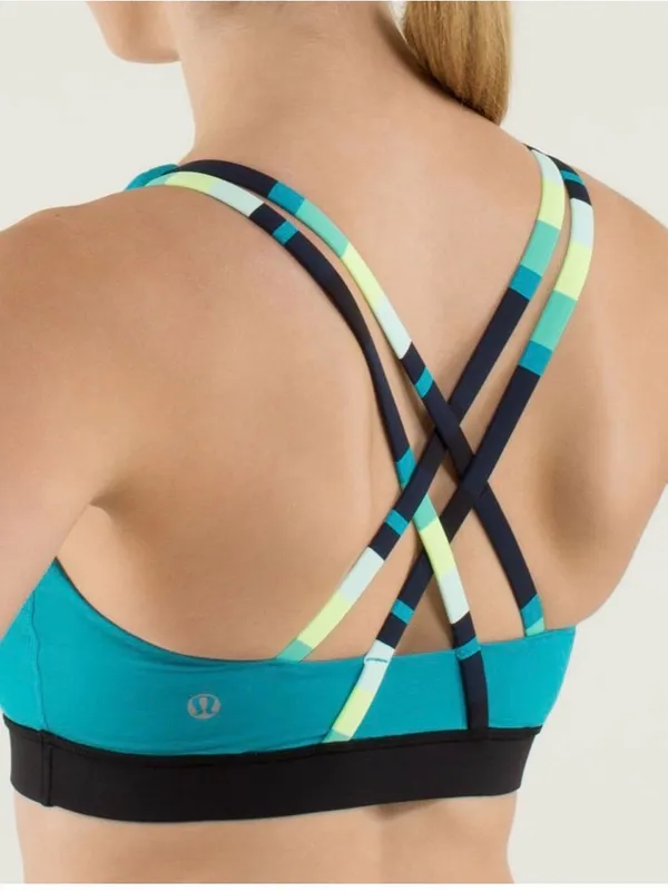 🍋 Lululemon Energy Bra Teal Sports Bra with Multicolor Strappy Back size 6 - Image 2