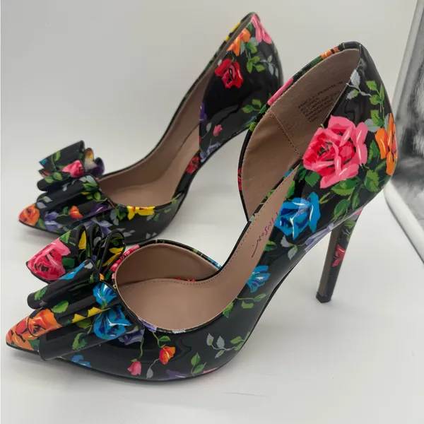 Betsey Johnson Vibrant Floral Rose Bow Multicolor 4" High Heels Shoes Size 7 M - Image 12