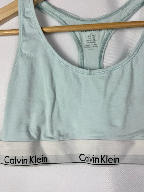 Calvin Klein Light Blue Logo Band Racerback Sports Bra L - Image 4