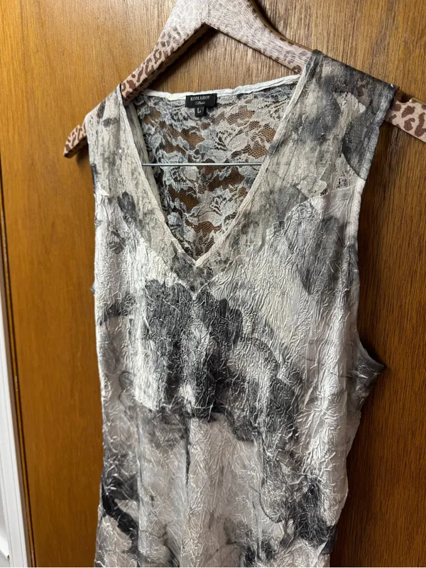 Komarov Lace-Up Back Charmeuse Sleeveless Maxi Dress Watercolor Floral Large - Image 10