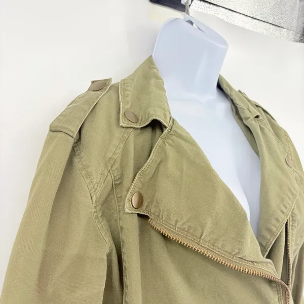 Y2K Forever 21 Canvas Utility Coat Sz S Olive Grunge Military Indie Sleaze Zip - Image 5
