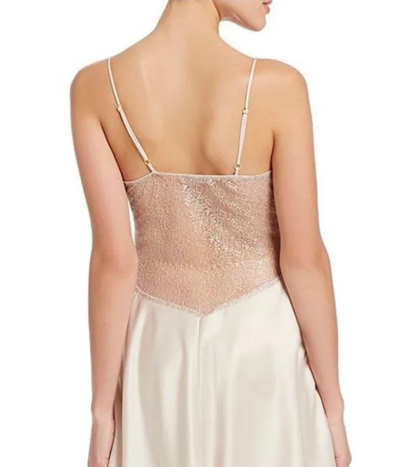 Champagne Showstopper Metallic Lace Long Gown - Image 3