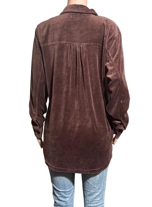 Pulp long sleeve button down velour coffee bean chest pocket shirt L - Image 5