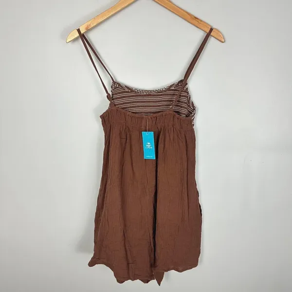 Cupshe Brown Gauze Square Neck Flared Leg Short Romper S NWT Boho Vacation - Image 7
