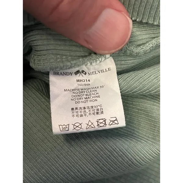 Brandy Melville Cardigan Sweater Womens Small Green Ribbed Button Front Cropped - Image 6