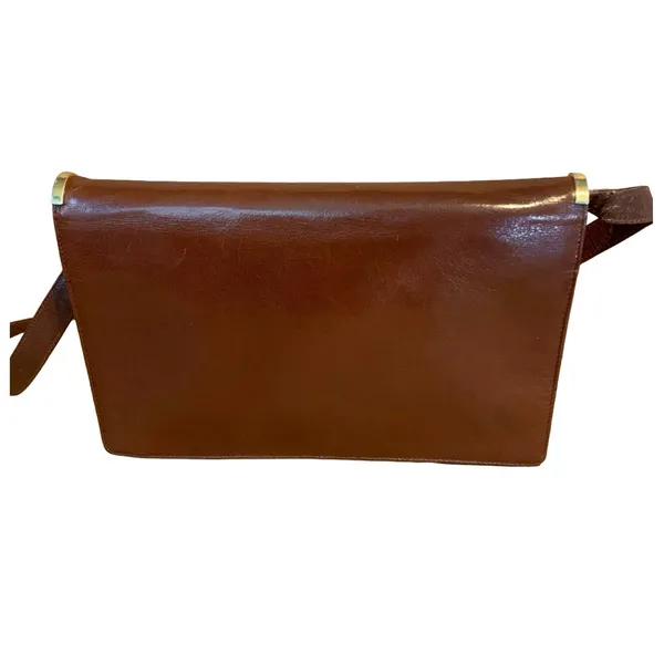 Vintage Balenca Brown Leather Framed Front Flap Shoulder Bag Or Clutch - Image 5
