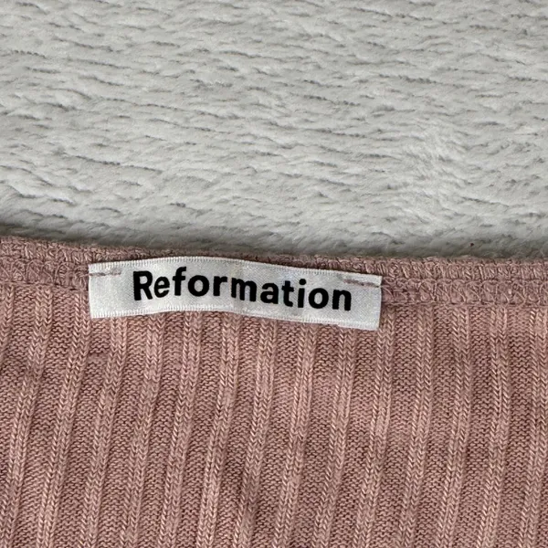 Reformation Womens Pink Ribbed Square Neck Tencel Modal Short Sleeve Top Medium - Image 2