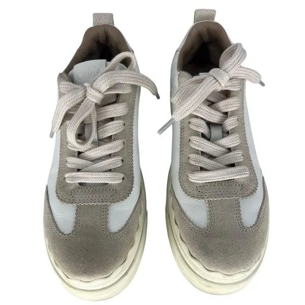 Chloé‎ Lauren Leather Suede Platform Sneakers White Beige 37 - Image 9