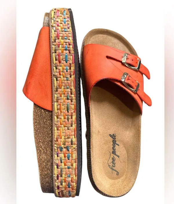 Free People Vibrant Orange Buckle Sandals - Image 4