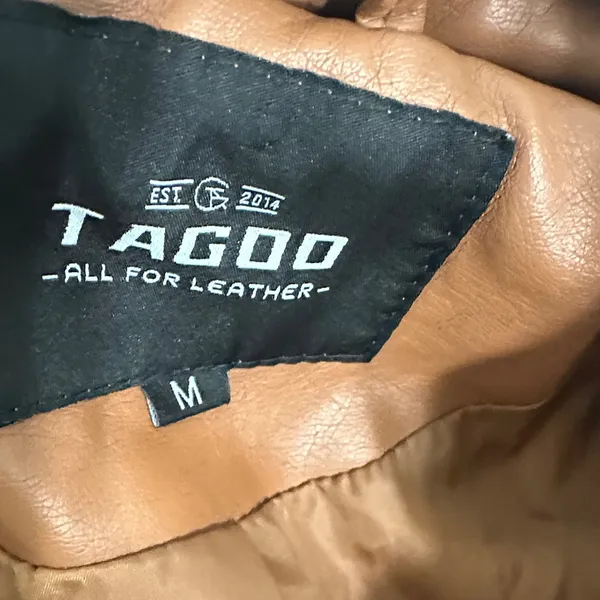 TAGOO Brown Faux Leather Jacket with Removable Hood. - Image 8