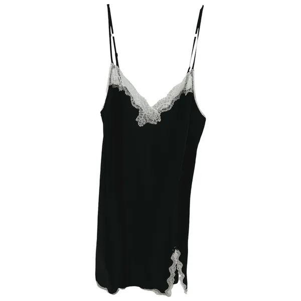 Victoria's Secret Satin Slip Dress Cami Floral Lace Slit Black White M - Image 2