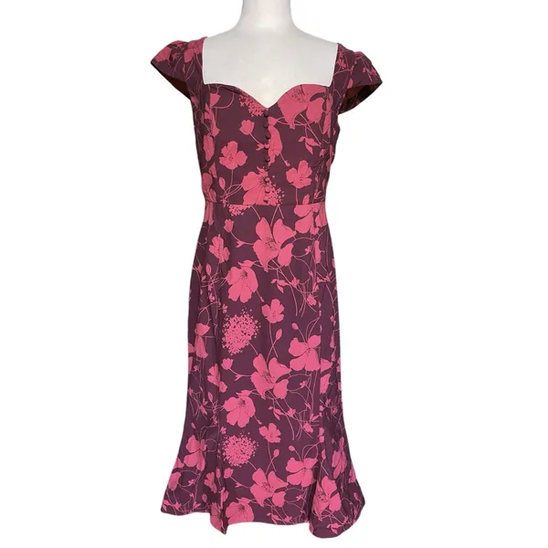 ANTHROPOLOGIE Women’s Cisely Burgundy Floral Trumpet Midi Dress - Image 2